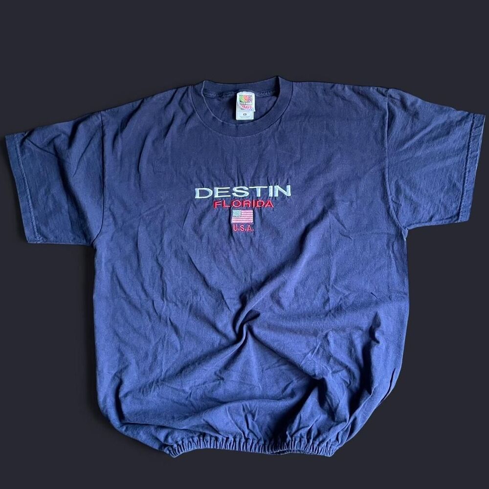 Y2K Destin Florida T Shirt cropped navy blue XL